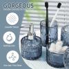 imageBlue Bathroom Accessories 4Pcs Diamond Glass Bathroom Accessory Set Bathroom Set with Soap Dispenser Blue Bathroom Decor with Toothbrush Holder Qtip Holder for Bathroom CountertopBlue