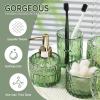imageBlue Bathroom Accessories 4Pcs Diamond Glass Bathroom Accessory Set Bathroom Set with Soap Dispenser Blue Bathroom Decor with Toothbrush Holder Qtip Holder for Bathroom CountertopGreen