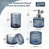 imageBlue Bathroom Accessories 4Pcs Diamond Glass Bathroom Accessory Set Bathroom Set with Soap Dispenser Blue Bathroom Decor with Toothbrush Holder Qtip Holder for Bathroom CountertopBlue