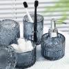 imageBlue Bathroom Accessories 4Pcs Diamond Glass Bathroom Accessory Set Bathroom Set with Soap Dispenser Blue Bathroom Decor with Toothbrush Holder Qtip Holder for Bathroom CountertopBlue