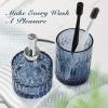 imageBlue Bathroom Accessories 4Pcs Diamond Glass Bathroom Accessory Set Bathroom Set with Soap Dispenser Blue Bathroom Decor with Toothbrush Holder Qtip Holder for Bathroom CountertopBlue