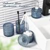 imageBlue Bathroom Accessories 4Pcs Diamond Glass Bathroom Accessory Set Bathroom Set with Soap Dispenser Blue Bathroom Decor with Toothbrush Holder Qtip Holder for Bathroom CountertopBlue