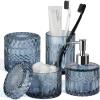 imageBlue Bathroom Accessories 4Pcs Diamond Glass Bathroom Accessory Set Bathroom Set with Soap Dispenser Blue Bathroom Decor with Toothbrush Holder Qtip Holder for Bathroom CountertopBlue