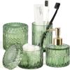 imageBlue Bathroom Accessories 4Pcs Diamond Glass Bathroom Accessory Set Bathroom Set with Soap Dispenser Blue Bathroom Decor with Toothbrush Holder Qtip Holder for Bathroom CountertopGreen