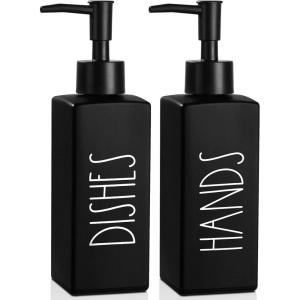 imageDish Soap Dispenser Matte Black Soap Dispenser for Kitchen Glass Dishes Dispenser with Pump Farmhouse Liquid Soap Bottle Dispenser Refillable Soap Bottle for Kitchen Decor 123fl ozBlack Dishes  Black Hands