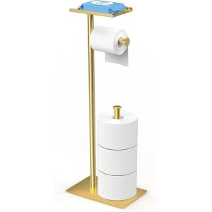 imageCISILY Black Toilet Paper Holder Stand with Phone Shelf Bathroom Toliet Decor Decoration Tissue Roll Free Standing Storage Rv Accessories Apartment Restroom Household Home EssentialsGold