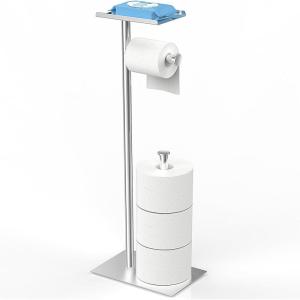 imageCISILY Black Toilet Paper Holder Stand with Phone Shelf Bathroom Toliet Decor Decoration Tissue Roll Free Standing Storage Rv Accessories Apartment Restroom Household Home EssentialsSilver
