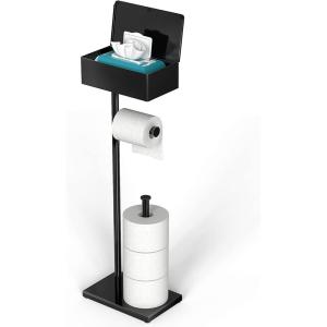 imageCISILY Black Toilet Paper Holder Stand with Phone Shelf Bathroom Toliet Decor Decoration Tissue Roll Free Standing Storage Rv Accessories Apartment Restroom Household Home EssentialsWith Wipe Box