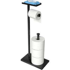 imageCISILY Black Toilet Paper Holder Stand with Phone Shelf Bathroom Toliet Decor Decoration Tissue Roll Free Standing Storage Rv Accessories Apartment Restroom Household Home EssentialsBlack