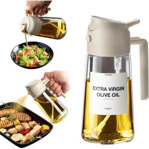 imageTrendPlain 16oz Olive Oil Dispenser Bottle for Kitchen  2 in 1 Oil Dispenser and Oil Sprayer for Cooking Air Fryer Salad BPAFree 470ml Olive Oil Sprayer White wStickers