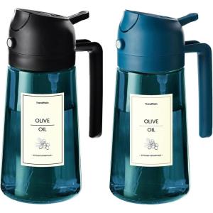 imageTrendPlain 16oz470ml Blue Glass Olive Oil Sprayer for Cooking  2 in 1 Olive Oil Dispenser for Kitchen Gadgets Air Fryer Salad and BBQ  BlackBlack  Navy