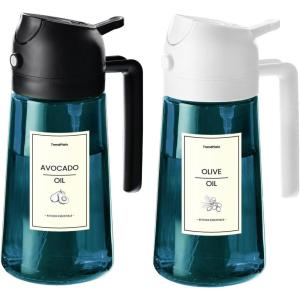 imageTrendPlain 16oz470ml Blue Glass Olive Oil Sprayer for Cooking  2 in 1 Olive Oil Dispenser for Kitchen Gadgets Air Fryer Salad and BBQ  BlackBlack  White