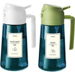 imageTrendPlain 16oz470ml Blue Glass Olive Oil Sprayer for Cooking  2 in 1 Olive Oil Dispenser for Kitchen Gadgets Air Fryer Salad and BBQ  BlackGreen  White