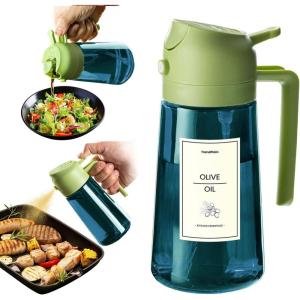 imageTrendPlain 16oz470ml Blue Glass Olive Oil Sprayer for Cooking  2 in 1 Olive Oil Dispenser for Kitchen Gadgets Air Fryer Salad and BBQ  BlackGreen
