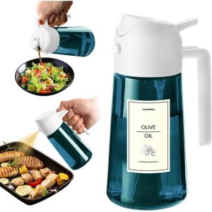 imageTrendPlain 16oz470ml Blue Glass Olive Oil Sprayer for Cooking  2 in 1 Olive Oil Dispenser for Kitchen Gadgets Air Fryer Salad and BBQ  BlackWhite