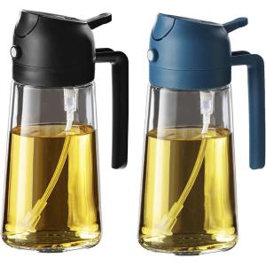 imageTrendPlain 16oz470ml Glass Olive Oil Sprayer for Cooking  2 in 1 Olive Oil Dispenser Bottle for Kitchen Gadgets and Air Fryer Accessories Salad BBQ  BlackBlackNavy
