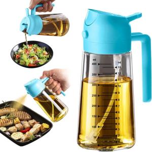 imageTrendPlain 16oz470ml Glass Olive Oil Sprayer for Cooking  2 in 1 Olive Oil Dispenser Bottle for Kitchen Gadgets and Air Fryer Accessories Salad BBQ  BlackSky Blue