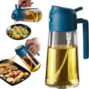imageTrendPlain 16oz470ml Glass Olive Oil Sprayer for Cooking  2 in 1 Olive Oil Dispenser Bottle for Kitchen Gadgets and Air Fryer Accessories Salad BBQ  BlackNavy