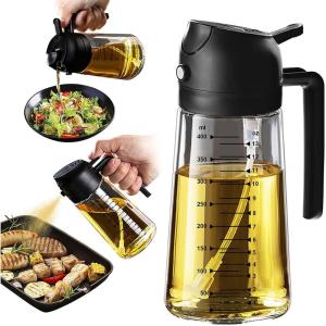 imageTrendPlain 16oz470ml Glass Olive Oil Sprayer for Cooking  2 in 1 Olive Oil Dispenser Bottle for Kitchen Gadgets and Air Fryer Accessories Salad BBQ  BlackBlack