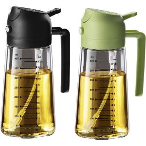 imageTrendPlain 16oz470ml Glass Olive Oil Sprayer for Cooking  2 in 1 Olive Oil Dispenser Bottle for Kitchen Gadgets and Air Fryer Accessories Salad BBQ  BlackBlackGreen