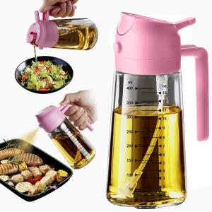 imageTrendPlain 16oz470ml Glass Olive Oil Sprayer for Cooking  2 in 1 Olive Oil Dispenser Bottle for Kitchen Gadgets and Air Fryer Accessories Salad BBQ  BlackBubblegum