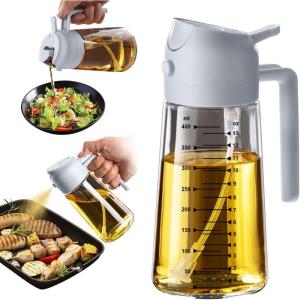 imageTrendPlain 16oz470ml Glass Olive Oil Sprayer for Cooking  2 in 1 Olive Oil Dispenser Bottle for Kitchen Gadgets and Air Fryer Accessories Salad BBQ  BlackAsh