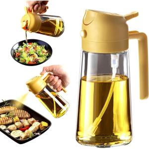 imageTrendPlain 16oz470ml Glass Olive Oil Sprayer for Cooking  2 in 1 Olive Oil Dispenser Bottle for Kitchen Gadgets and Air Fryer Accessories Salad BBQ  BlackYellow