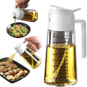 imageTrendPlain 16oz470ml Glass Olive Oil Sprayer for Cooking  2 in 1 Olive Oil Dispenser Bottle for Kitchen Gadgets and Air Fryer Accessories Salad BBQ  BlackWhite