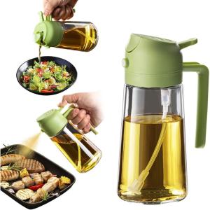 imageTrendPlain 16oz470ml Glass Olive Oil Sprayer for Cooking  2 in 1 Olive Oil Dispenser Bottle for Kitchen Gadgets and Air Fryer Accessories Salad BBQ  BlackGreen