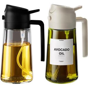 imageTrendPlain 2Pack 16oz Olive Oil Dispenser Set  Original ampamp LightBlocking Bottles with Stickers  Black ampamp White