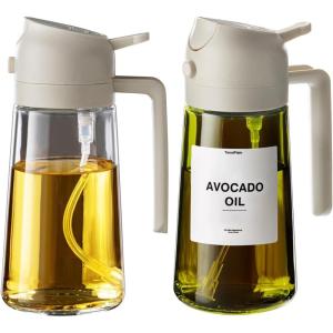 imageTrendPlain 2Pack 16oz Olive Oil Dispenser Set  Transparent ampamp LightBlocking Bottles with Stickers  White