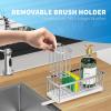 imageCisily Silver Sponge Holder for Kitchen Sink Sink Caddy Organizer with High Brush Holder Kitchen Countertop Organizers and Storage Essentials Rustproof 304 Stainless Steel Soap Dispenser OrganizeStainless Steel