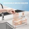 imageCisily Silver Sponge Holder for Kitchen Sink Sink Caddy Organizer with High Brush Holder Kitchen Countertop Organizers and Storage Essentials Rustproof 304 Stainless Steel Soap Dispenser OrganizeRose Gold