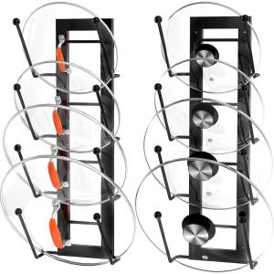image8 Layers of Adjustable Pot Lid Organizer Rack for Cabinet DoorWall2Pack Lid Organizer Pots and Pans Holder for Kitchen Storage with No Drilling Adhesive Black