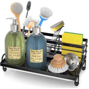 imageCisily Large Kitchen Sink Caddy Organizer Rustproof NonSlip Soap Dish Dispenser Brush Sponge Holder for Kitchen Sink Kitchen Organization and Storage Home Essentials AccessoriesBlackBlack