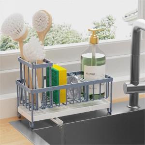 imageCisily Silver Sponge Holder for Kitchen Sink Sink Caddy Organizer with High Brush Holder Kitchen Countertop Organizers and Storage Essentials Rustproof 304 Stainless Steel Soap Dispenser OrganizeSlate Blue