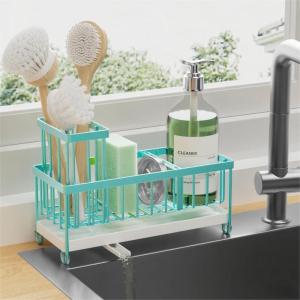 imageCisily Silver Sponge Holder for Kitchen Sink Sink Caddy Organizer with High Brush Holder Kitchen Countertop Organizers and Storage Essentials Rustproof 304 Stainless Steel Soap Dispenser OrganizeTurquoise