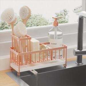 imageCisily Silver Sponge Holder for Kitchen Sink Sink Caddy Organizer with High Brush Holder Kitchen Countertop Organizers and Storage Essentials Rustproof 304 Stainless Steel Soap Dispenser OrganizeRose Gold