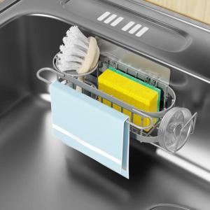 imageCisily Kitchen Sink Caddy Sponge Holder in The Sink Stainless Steel Kitchen Sink Organizer Brush Holder Dish Cloth Hanger Sink Stopper Holder with 2 Installation Ways Suction ampamp AdhesivesGray