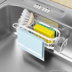 imageCisily Kitchen Sink Caddy Sponge Holder in The Sink Stainless Steel Kitchen Sink Organizer Brush Holder Dish Cloth Hanger Sink Stopper Holder with 2 Installation Ways Suction ampamp AdhesivesWhite