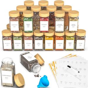 image24 Glass Spice Jars with Label Spice Jar Set with Bamboo Lids 4oz Seasoning Containers Shakers ampamp Spice Labels Empty Spice Bottles Kitchen Organization Storage for Cabinet Drawer Decor Essentials