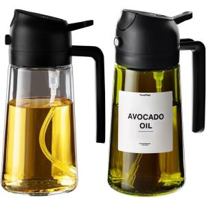 imageTrendPlain 2Pack 16oz Olive Oil Dispenser Set  Original ampamp LightBlocking Bottles with Stickers  2 in 1 Oil Dispenser and Sprayer Black