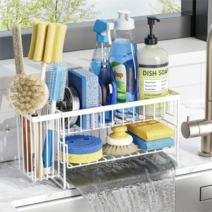 image:imageCisily 2Tier Kitchen Sink Caddy Organzier Rack with Flexible Dish Brush Holder Sponge Holder for Kitchen Sink Countertop Organization StorageHome Decor Accessories Essentials Stainless SteelWhite