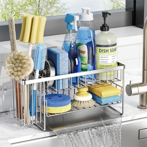 image:imageCisily 2Tier Kitchen Sink Caddy Organzier Rack with Flexible Dish Brush Holder Sponge Holder for Kitchen Sink Countertop Organization StorageHome Decor Accessories Essentials Stainless SteelSilver