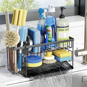 image:imageCisily 2Tier Kitchen Sink Caddy Organzier Rack with Flexible Dish Brush Holder Sponge Holder for Kitchen Sink Countertop Organization StorageHome Decor Accessories Essentials Stainless SteelBlack