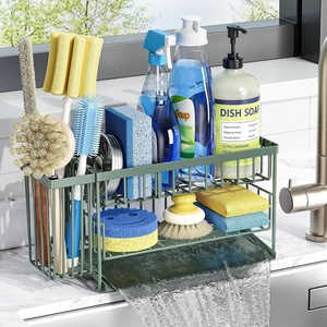 image:imageCisily 2Tier Kitchen Sink Caddy Organzier Rack with Flexible Dish Brush Holder Sponge Holder for Kitchen Sink Countertop Organization StorageHome Decor Accessories Essentials Stainless SteelSage Green