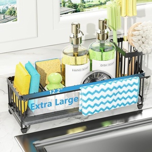 image:imageCisily Extra Large Sink Caddy Organizer with Drying Stone Black Sponge Holder for Kitchen Dish Brush Holder for Countertop Kitchen Decor Storage and EssentialsBlack with Towel Rack
