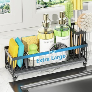 image:imageCisily Extra Large Sink Caddy Organizer with Drying Stone Black Sponge Holder for Kitchen Dish Brush Holder for Countertop Kitchen Decor Storage and EssentialsBlack