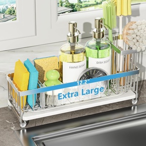 image:imageCisily Extra Large Sink Caddy Organizer with Drying Stone Black Sponge Holder for Kitchen Dish Brush Holder for Countertop Kitchen Decor Storage and EssentialsSilver