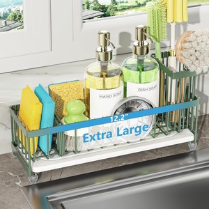 image:imageCisily Extra Large Sink Caddy Organizer with Drying Stone Black Sponge Holder for Kitchen Dish Brush Holder for Countertop Kitchen Decor Storage and EssentialsSage Green